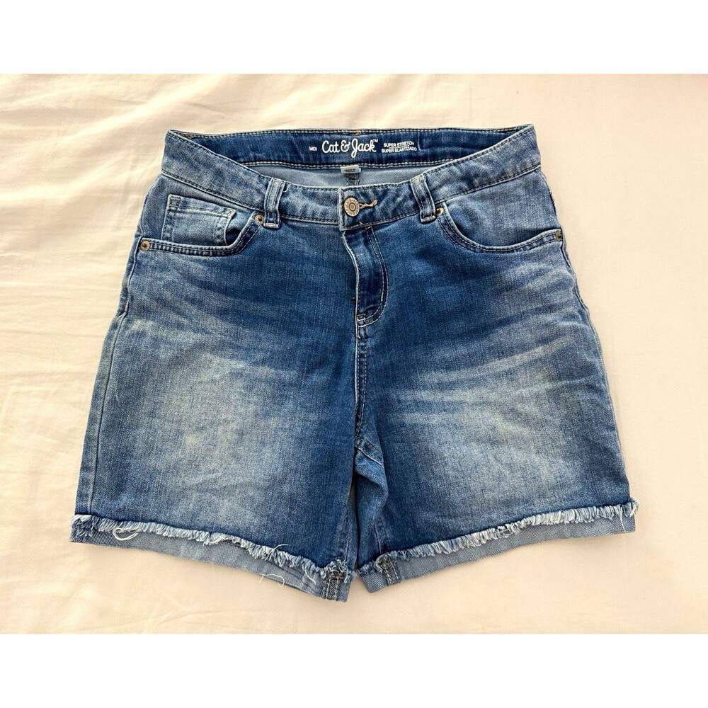 Cat & Jack Girls Blue Denim Cut-Off Shorts Stretch Pockets XL 14/16